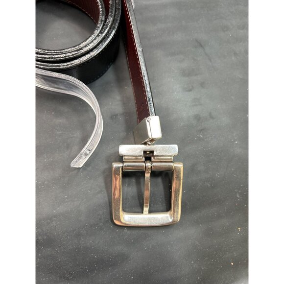 Mens Fossil Reversible Black/Brown Leather Belt With Silver Buckle - Picture 5 of 9